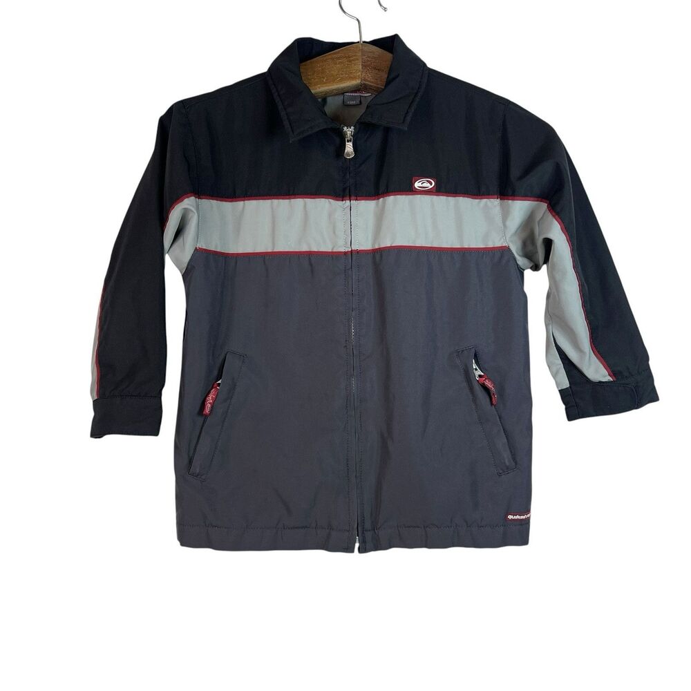 Quiksilver Boys Vintage Y2K Gray Black Red Full Zip Jacket Size L